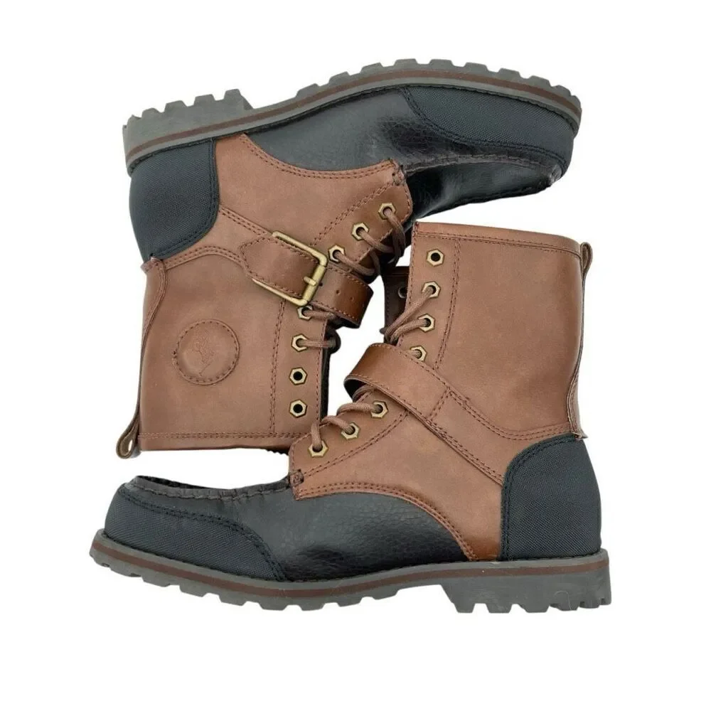 Polo Ralph Lauren Men's Weybrook Leather Buckle Strap Boot Brown Black Size 8